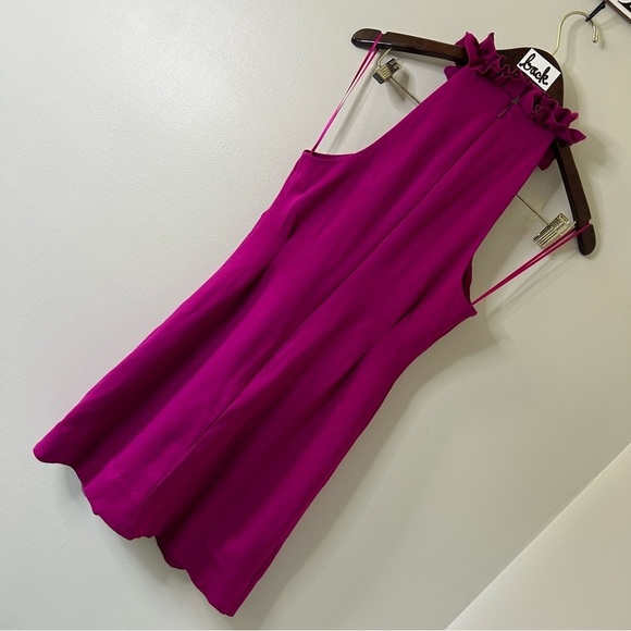 Trina Turk Magenta Dobbie Ruffled Neck Fitted Mini Dress Women's 2 great preworn - Picture 8 of 11